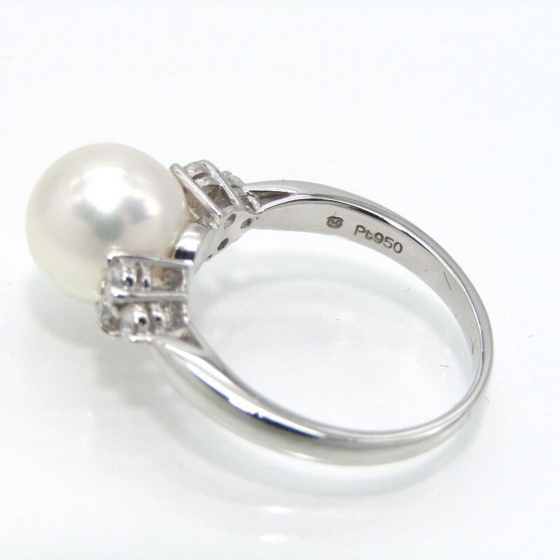 MIKIMOTO ホワイトパール プラチナリング アコヤ真珠　pt950 美品 MIKIMOTO ミキモト リング パール Pt950 ダイヤモンド 8.7mm幅