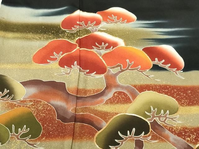 平和屋着物●豪華色留袖　友禅　作家物　駒刺繍　葡萄蔦の葉文　暈し染め　金糸　金彩　正絹　逸品　AABD8686fy 平和屋着物○豪華色留袖 友禅 作家物 駒刺繍 葡萄蔦の葉