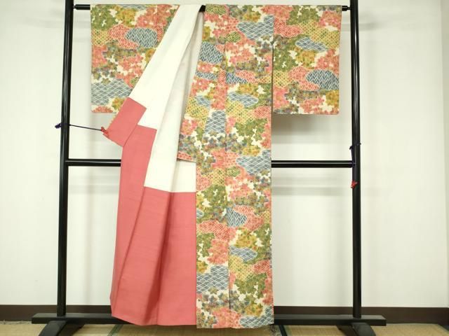 平和屋着物●上質な小紋　紬地　舞花文　正絹　逸品　DAAZ7083ud 平和屋着物○上質な小紋 紬地 舞花文 正絹 逸品 DAAZ7083ud