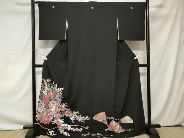 平和屋着物□豪華黒留袖 花籠文 扇面飛鶴文 金彩 正絹 逸品 CAAY1986ev