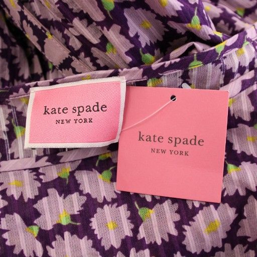 【中古】未使用品 ケイトスペード KATE SPADE フレアワンピース マキシ ロング 七分袖 クルーネック 花柄 ベルト 紫 ケイトスペード KATE SPADE フレアワンピース マキシ ロング 七分袖