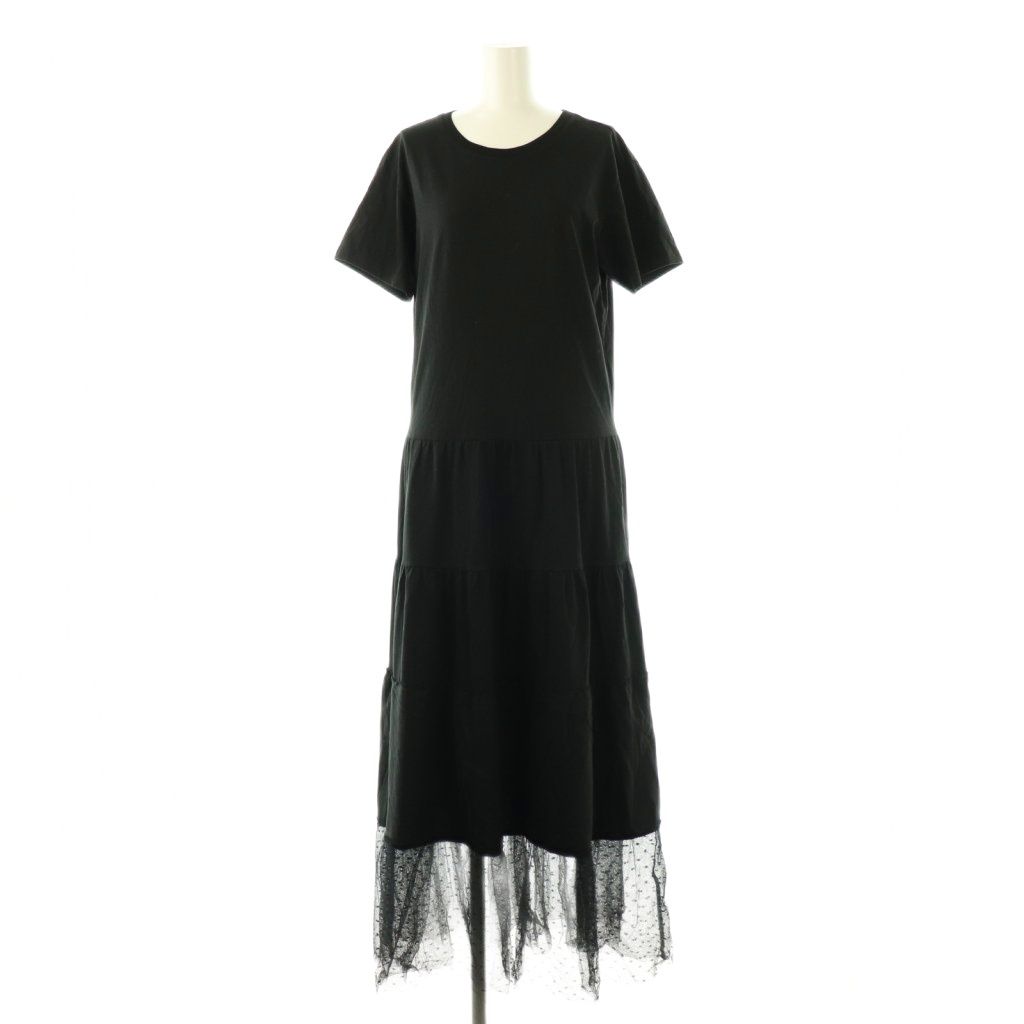 【中古】レッド ヴァレンティノ RED VALENTINO ドットチュールデザインティアード ワンピース ロング 半袖 S ブラック レッド ヴァレンティノ RED VALENTINO ドットチュールデザイン