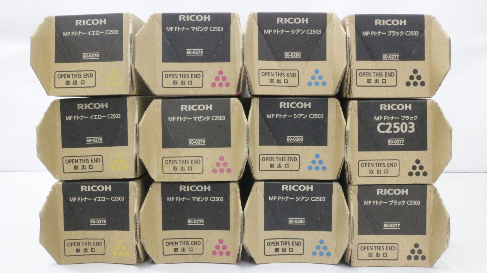 未使用 RICOH 純正 トナー C2503 4色12本（シアン・マゼンタ・イエロー・ブラック×各3）  リコー　ITQ2YODHDD74-D-F18-byebye PC周辺機器 未使用 RICOH 純正 トナー C2503 4色12本（シアン