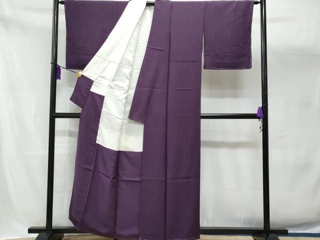 平和屋着物●上質な色無地　横段幾何学地紋　深紫色　正絹　逸品　未使用　DAAY5895ud 平和屋着物○上質な色無地 横段幾何学地紋 深紫色 正絹