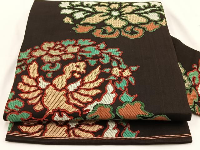 平和屋着物●アンティーク 大正ロマン 九寸名古屋帯 唐織 鳳凰 宝相華 銀糸 正絹 hj