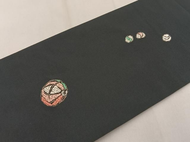 平和屋着物●九寸名古屋帯　唐織　手毬　銀糸　千歳茶色地　正絹　逸品　未使用　BAAV2823hj 平和屋着物○九寸名古屋帯 唐織 手毬 銀糸 千歳茶色地 正絹 逸品 未