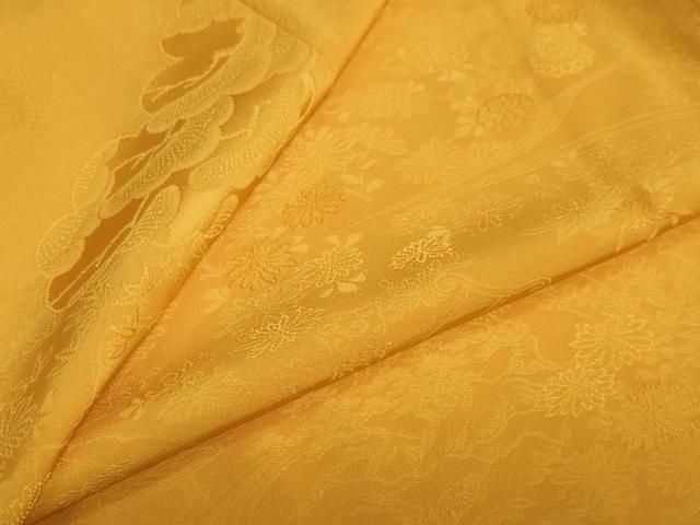 平和屋着物 上質な色無地 雲取り草花地紋 金茶色 正絹 ud