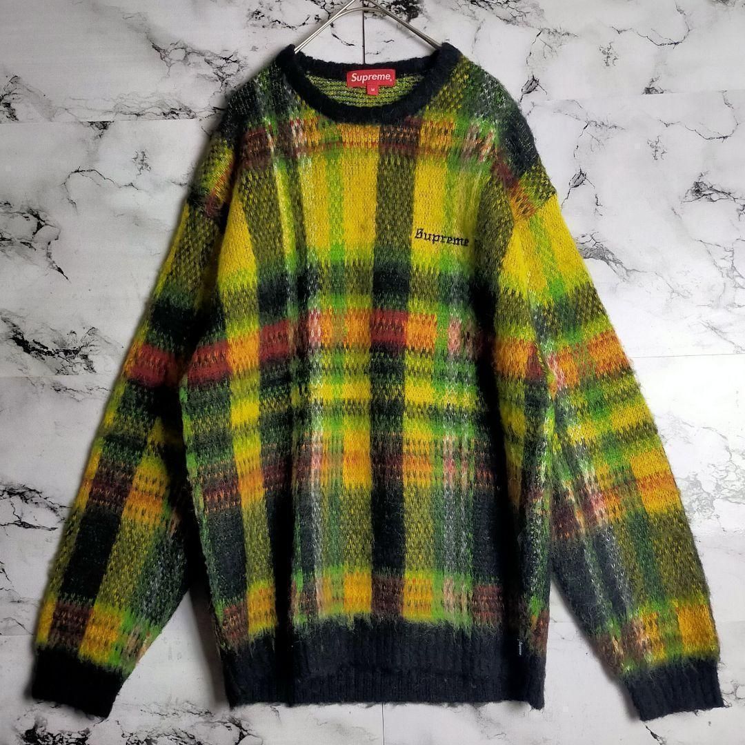 希少】Supreme モヘア ニット M 黄 黒 赤 チェック セーター カート