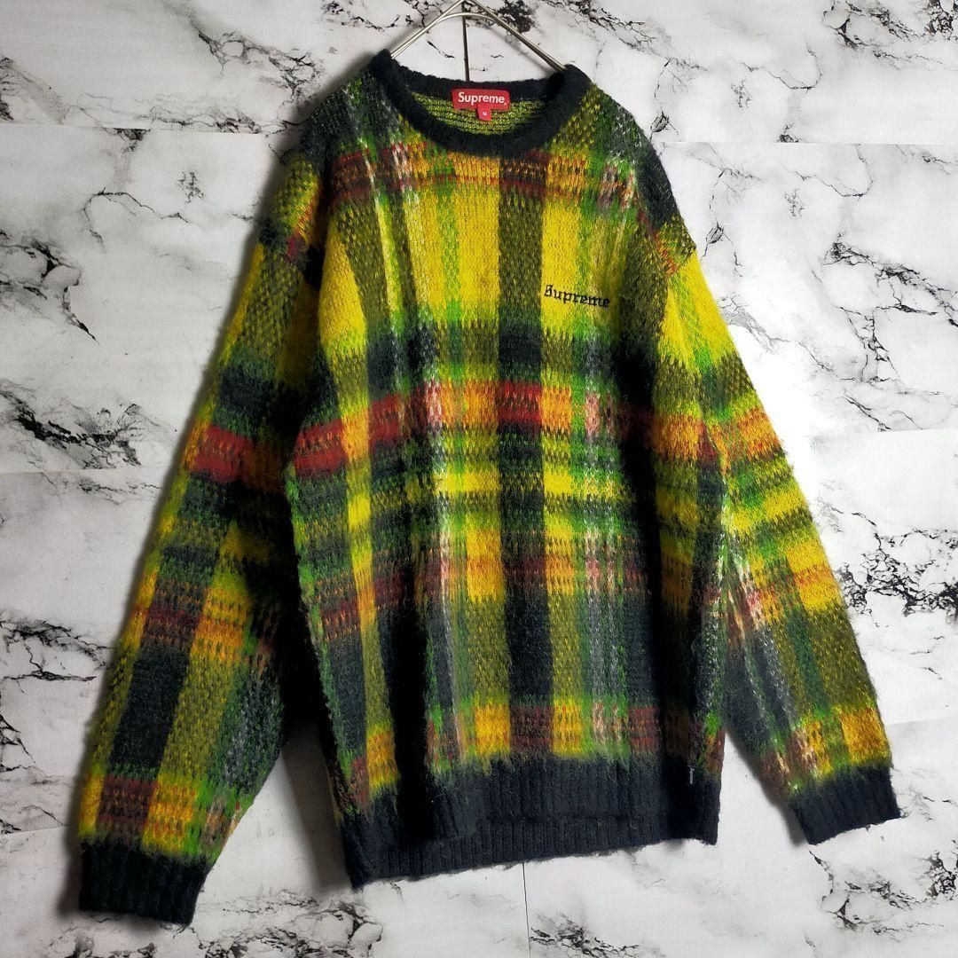 希少】Supreme モヘア ニット M 黄 黒 赤 チェック セーター カート