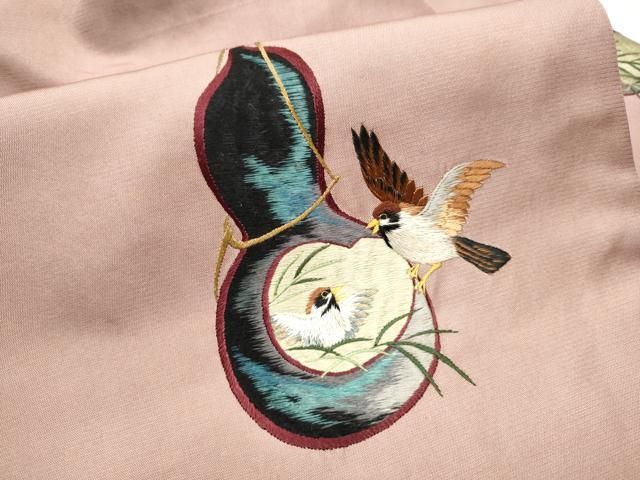  平和屋着物 アンティーク 大正ロマン 九寸名古屋帯 総刺繍 雀 瓢箪 正絹 hy その他 着物 浴衣