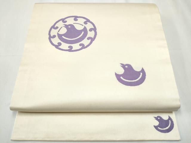 平和屋着物○九寸開き名古屋帯 千鳥 立波文 銀糸 正絹 逸品 CABB0601hy