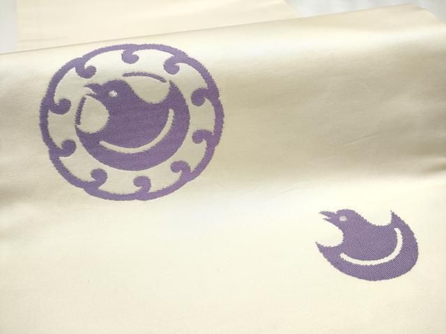 平和屋着物○九寸開き名古屋帯 千鳥 立波文 銀糸 正絹 逸品 CABB0601hy