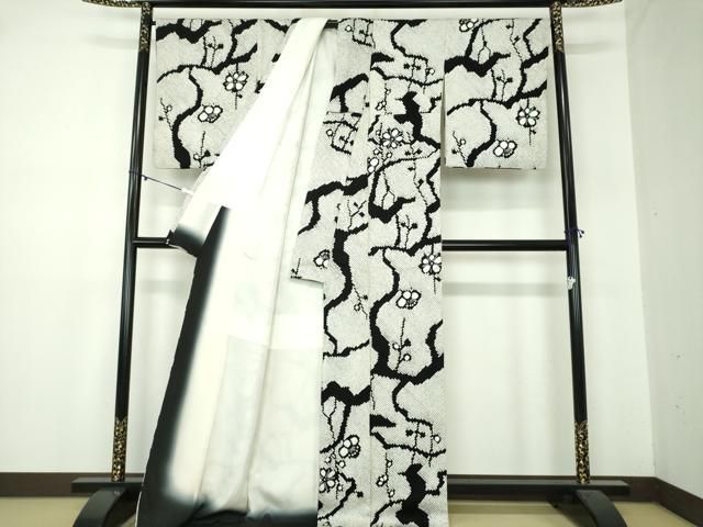 平和屋着物○本疋田絞り 小紋 枝花文 黒地 ロング丈 正絹 逸品