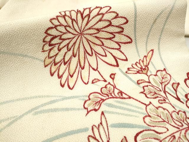 平和屋着物●人間国宝　森口華弘　蒔糊友禅　蒔糊散らし　九寸名古屋帯　菊　金彩　鬼しぼ縮緬　正絹　逸品　CABB0608hy 平和屋着物○人間国宝 森口華弘 蒔糊友禅 蒔糊散らし 九寸名古屋帯 菊