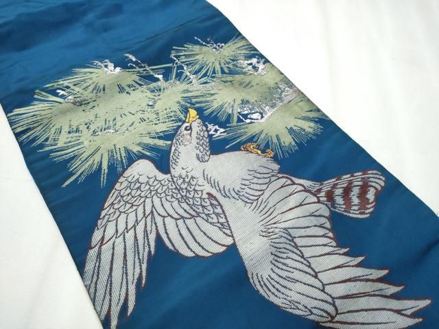 平和屋着物●アンティーク 大正ロマン 六通柄 京袋帯 鷹松文 銀糸 引き抜き帯 正絹 hy