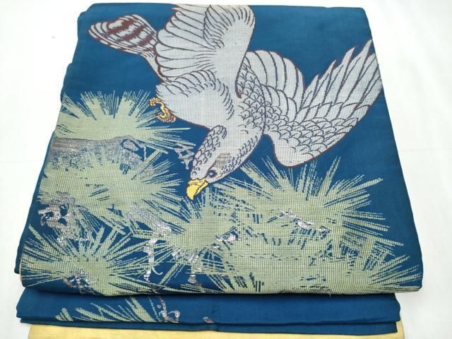 平和屋着物 アンティーク 大正ロマン 六通柄 京袋帯 鷹松文 銀糸 引き抜き帯 正絹 hy