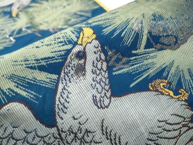 平和屋着物○アンティーク 大正ロマン 六通柄 京袋帯 鷹松文 銀糸