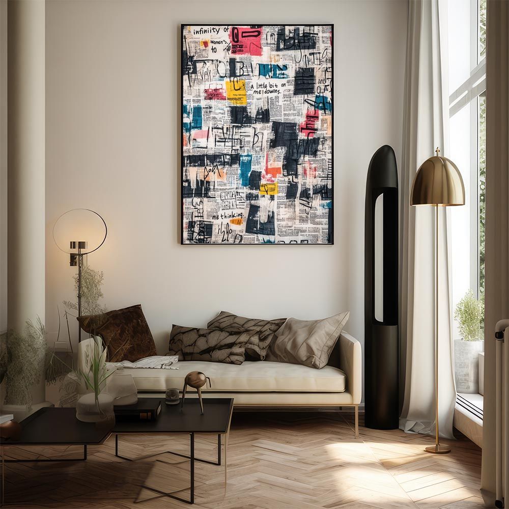 A 約59 x 84 cm lh-poster-10283 コラージュ 新聞 雑誌 幾何学 北欧 ヴィンテージ 抽象 リビング インダストリアル シンプル ミニマリスト アート ポスター フレーム付き