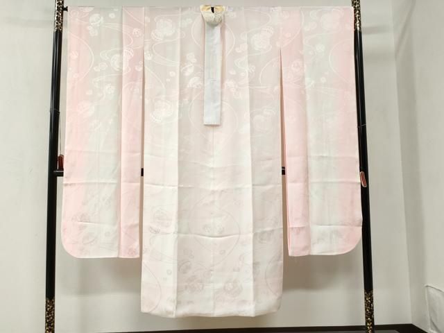 平和屋着物 振袖用長襦袢 袷 毬草花文 暈し染め 半衿刺繍 正絹 yc