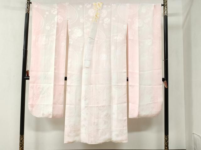 平和屋着物 振袖用長襦袢 袷 毬草花文 暈し染め 半衿刺繍 正絹 yc