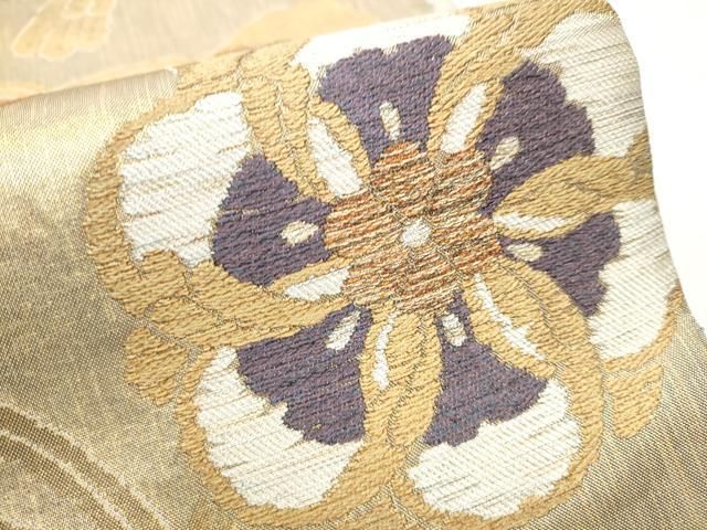 平和屋着物○西陣 万勝織物謹製 六通柄袋帯 古代花鳥裂 金糸 正絹 逸品