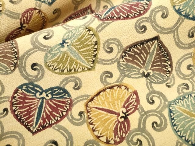 平和屋着物○九寸名古屋帯 型染め 葵 鬼しぼ縮緬 正絹 逸品 CABB0765hy