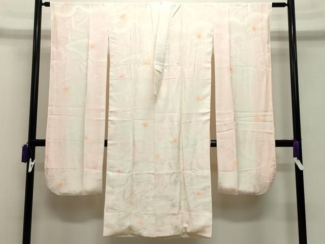 平和屋着物●振袖用長襦袢 袷 絞り 御所車扇面花地紋 暈し染め 正絹 逸品 CABA9718gh