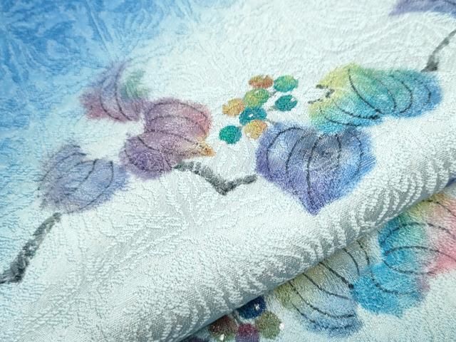 平和屋着物○太鼓柄袋帯 葡萄蔦の葉文 銀通し地 正絹 逸品 未使用