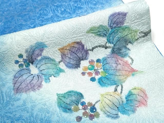 平和屋着物○太鼓柄袋帯 葡萄蔦の葉文 銀通し地 正絹 逸品 未使用