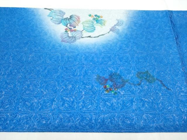 平和屋着物○太鼓柄袋帯 葡萄蔦の葉文 銀通し地 正絹 逸品 未使用