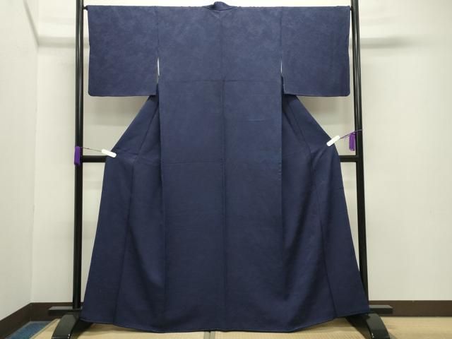 平和屋着物 藍造り国選定無形文化財 藍師 佐藤昭人 藍工房 色無地 吉祥地紋 鉄紺色 正絹 gh