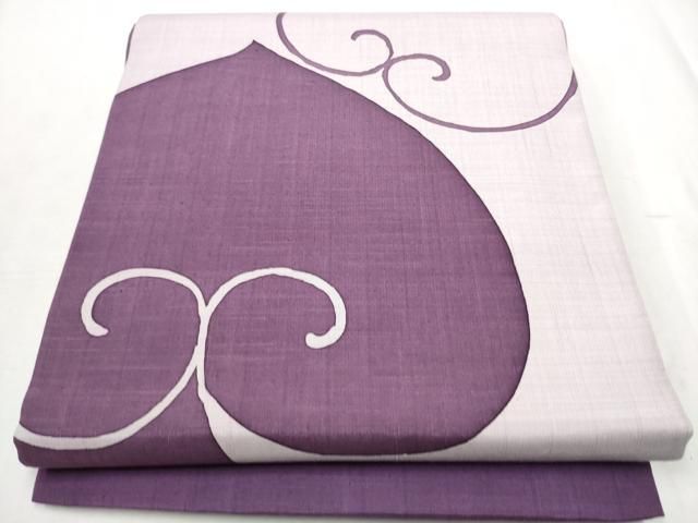 平和屋着物○結城紬 太鼓柄袋帯 型染め 葵 白藤色 証紙付き 正絹 逸品