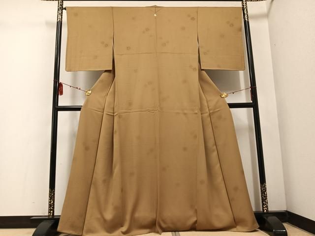 平和屋着物●上質な色無地 花尽くし 黄橡色 正絹 ph