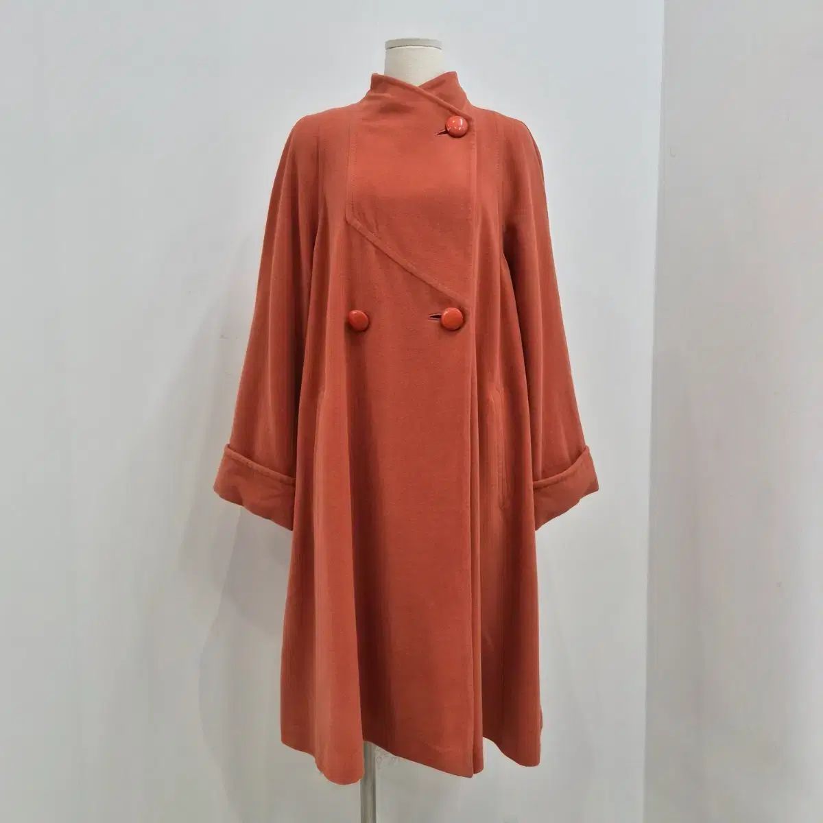 イタリア産 アンゴラ カシミア混 オレンジ 注文 ハイネック ロング