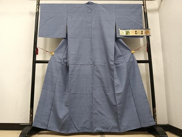 平和屋着物●草木染　結城玉紬　色無地　灰青色　結織苑　反端付き　正絹　逸品　AABE1264ph 平和屋着物○草木染 結城玉紬 色無地 灰青色 結織苑 反端付き 正絹