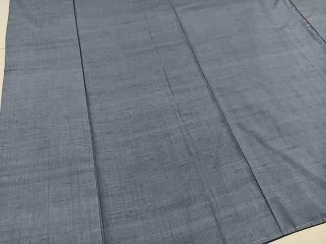 平和屋着物●草木染　結城玉紬　色無地　灰青色　結織苑　反端付き　正絹　逸品　AABE1264ph 平和屋着物○草木染 結城玉紬 色無地 灰青色 結織苑 反端付き 正絹