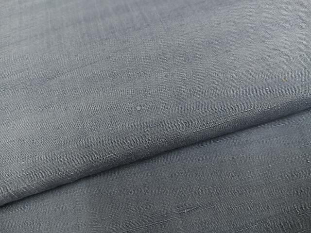 平和屋着物○草木染 結城玉紬 色無地 灰青色 結織苑 反端付き 正絹
