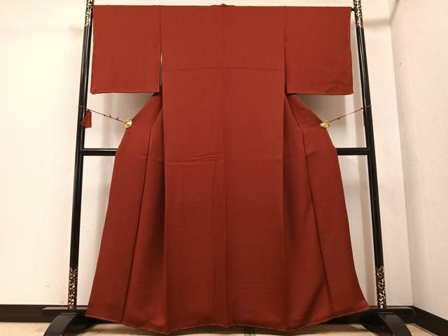 平和屋着物 上質な色無地 草花地紋 紅鳶色 正絹 ph