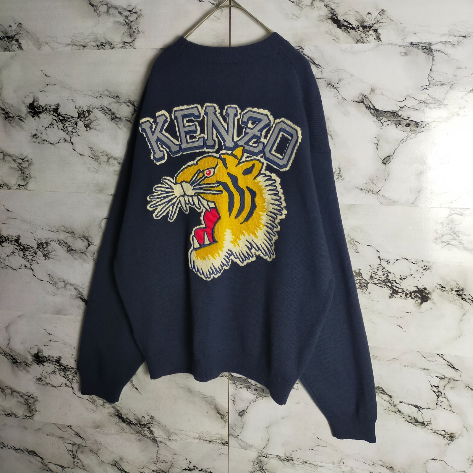 希少】KENZO ケンゾー ニット L(XL相当) タイガー 虎 刺繍 黒 ブラック 