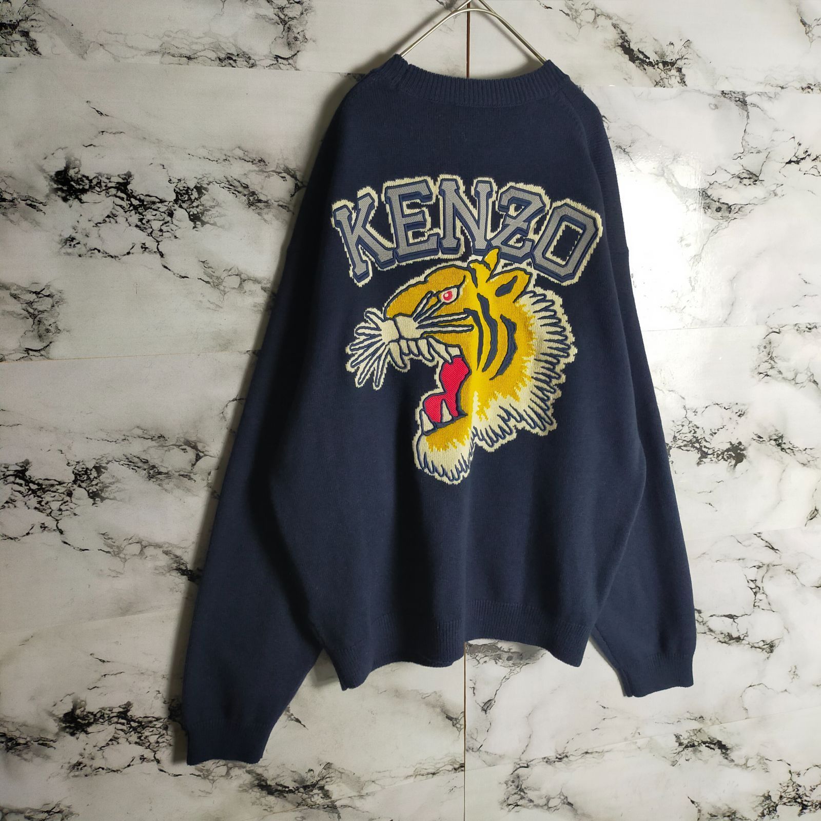 希少】KENZO ケンゾー ニット L(XL相当) タイガー 虎 刺繍 黒 ブラック