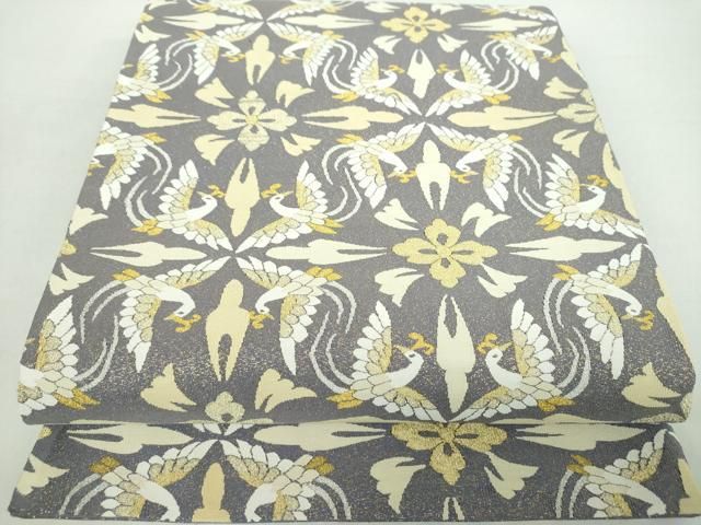 平和屋着物●爪掻き本綴れ　六通柄袋帯　花鳥菱文　金銀糸　正絹　逸品　DABA1305ps 平和屋着物○爪掻き本綴れ 六通柄袋帯 花鳥菱文 金銀糸 正絹 逸品