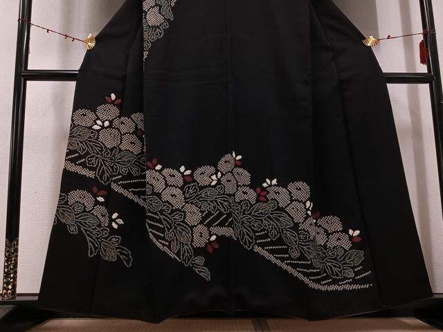 平和屋着物○訪問着 絞り 草花文 黒地 正絹 逸品 AABE2573ph - メルカリ