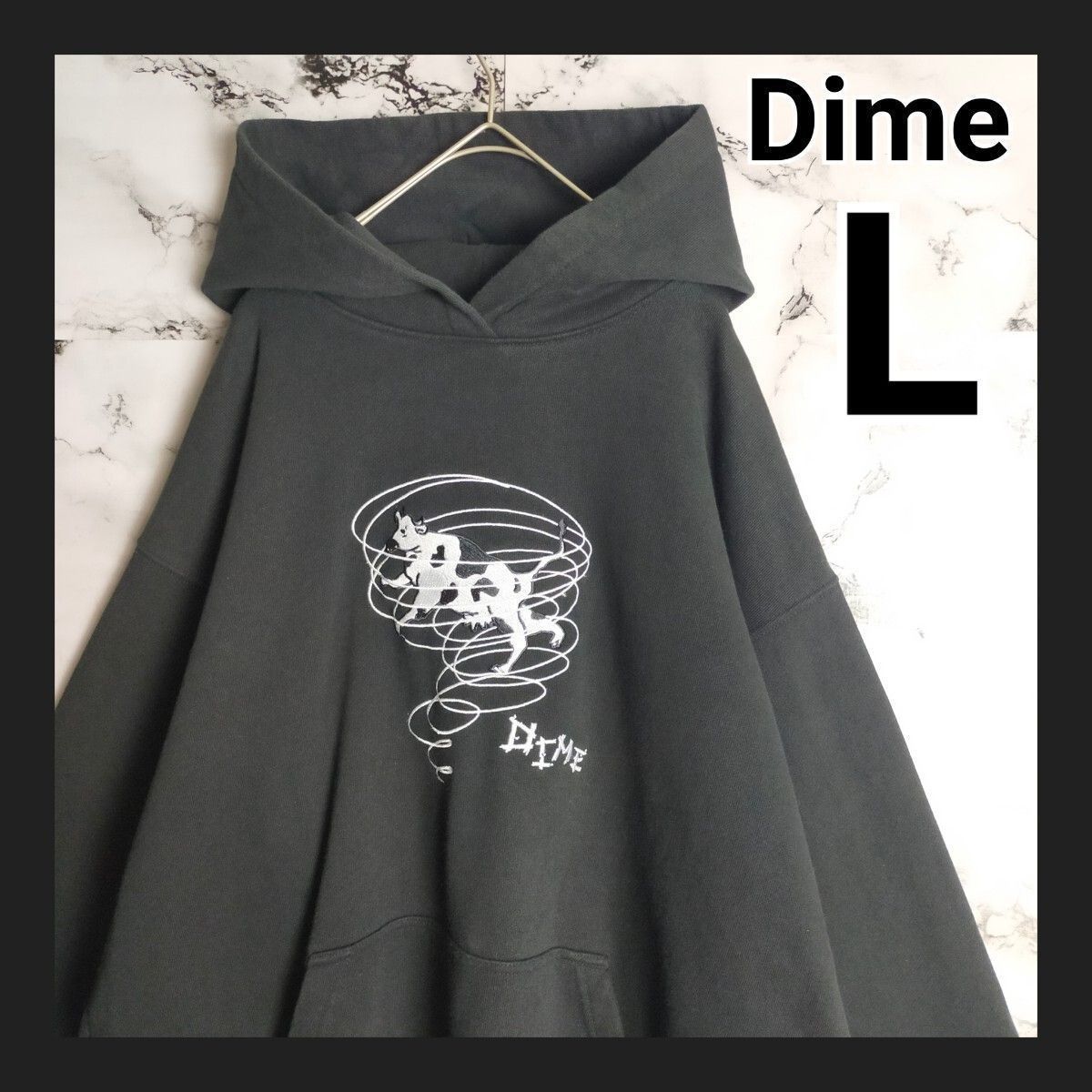 希少】Dime ダイム パーカー L 黒 ブラック 刺繍ロゴ センターロゴ