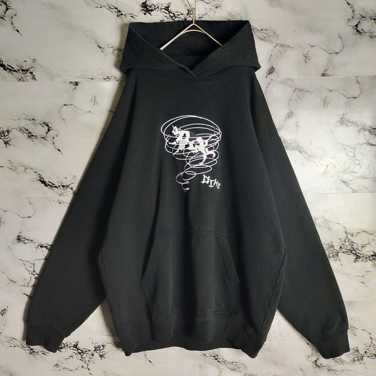 希少】Dime ダイム パーカー L 黒 ブラック 刺繍ロゴ センターロゴ