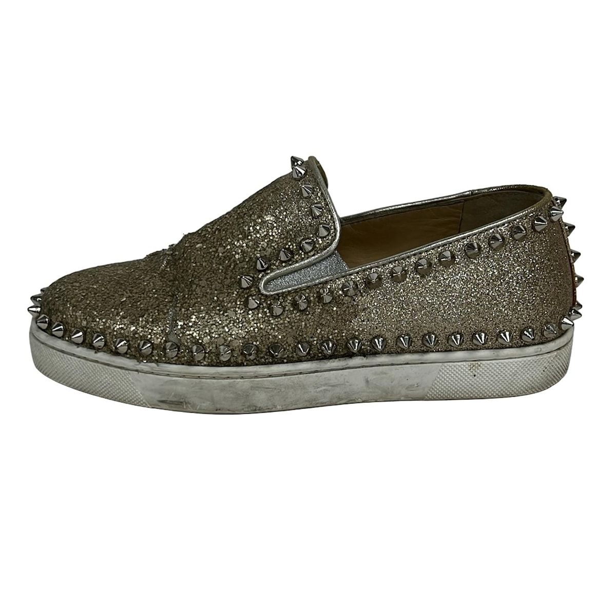 クリスチャンルブタン スリッポン 35 レディース ゴールド スタッズ ラメ