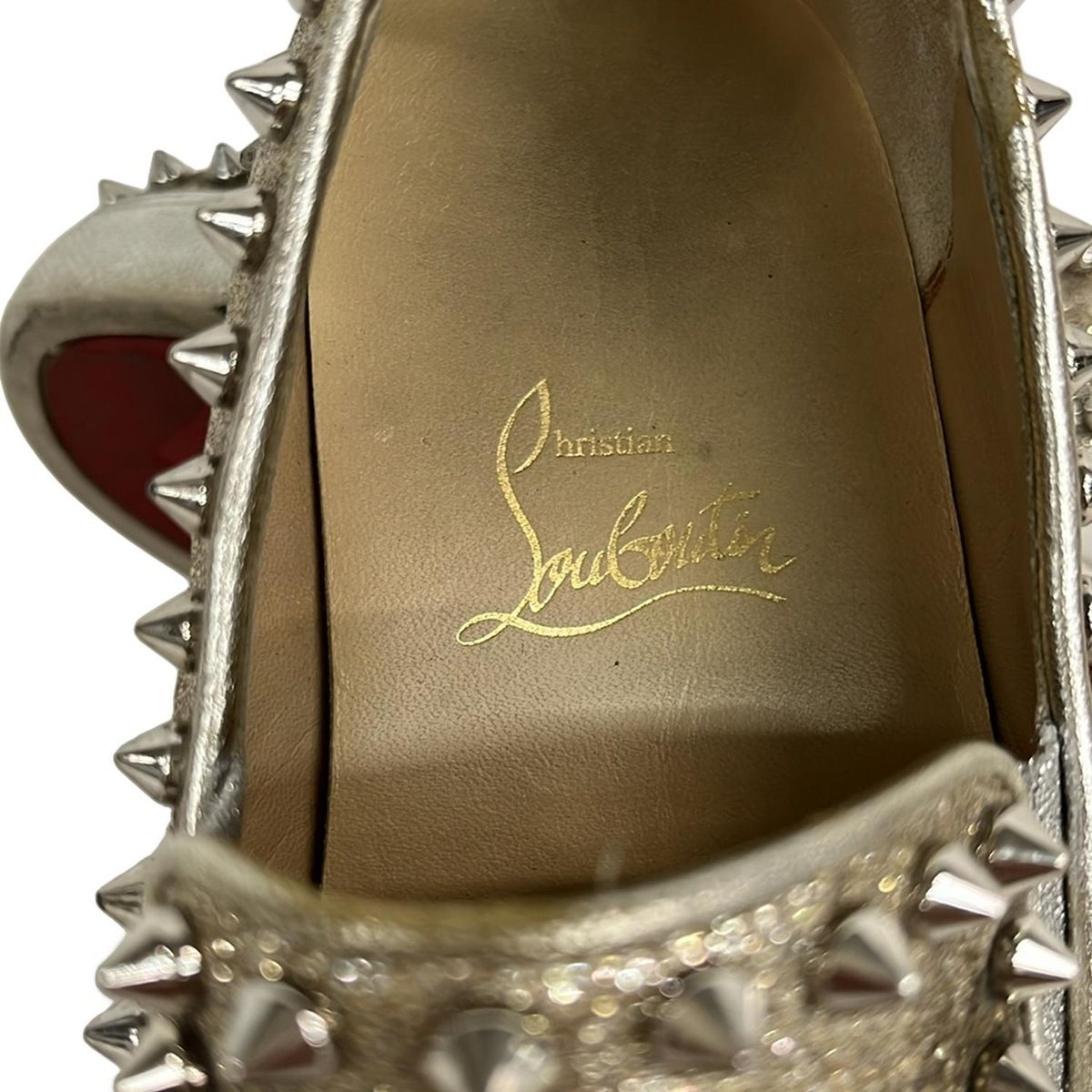  クリスチャンルブタン スリッポン 35 レディース - ゴールド スタッズ ラメ その他 靴