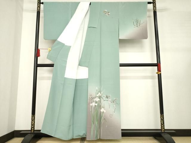 平和屋着物○訪問着 手描き 藤花房 花菖蒲 暈し染め 正絹 逸品