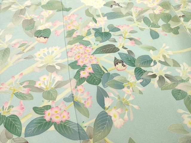 平和屋着物○本加賀友禅作家 東藤岳 訪問着 枝花文 柳鼠色地 正絹 逸品