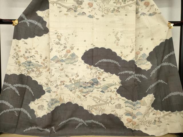 平和屋着物○染織の名門 しょうざん 生紬 訪問着 風景文 正絹 逸品