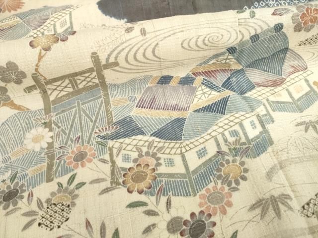 平和屋着物○染織の名門 しょうざん 生紬 訪問着 風景文 正絹 逸品